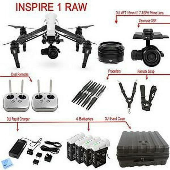 DJI Inspire 1 RAW Bundle with Zenmuse X5R, 4 Batteries, Remote Harness, Dual Remotes & more...