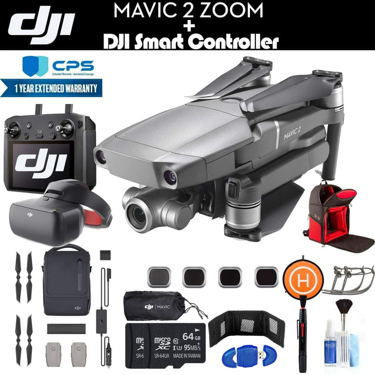DJI Mavic 2 Zoom with Smart Controller Fly More Combo Goggles 3 Batteries Car charger 2 64GB Cards BackPack Extended Warranty and More Fly More Combo and Goggles Walmart
