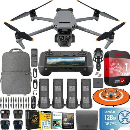 DJI Mavic 3 Pro Cine Drone Quadcopter with RC Pro Remote (High-Bright Screen) Premium Combo, 4/3 CMOS Hasselblad Camera, Apple ProRes Support, 4 Batteries & Filters Bundle w/ Deco Gear Backpack &More
