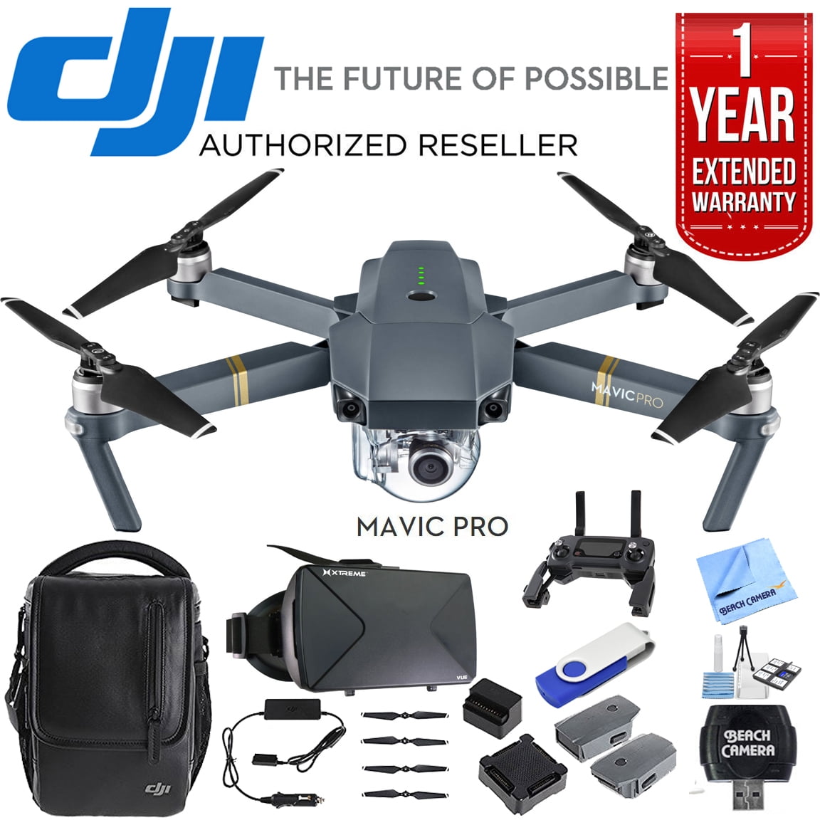DJI Mavic Pro Fly More Combo: Foldable Propeller Quadcopter Drone Kit with  Remote, 3 Batteries, 16GB MicroSD, Charging Hub, Car Charger, Power Bank