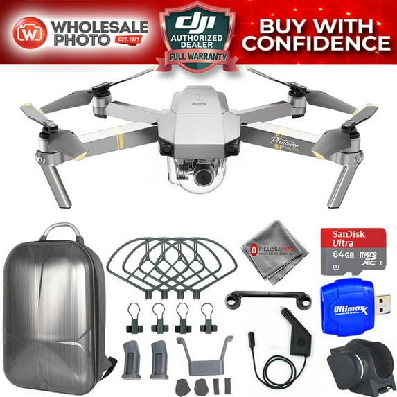 DJI Mavic Pro Platinum 12MP/4K Camera with Backpack, Prop Guards, SD Card + More