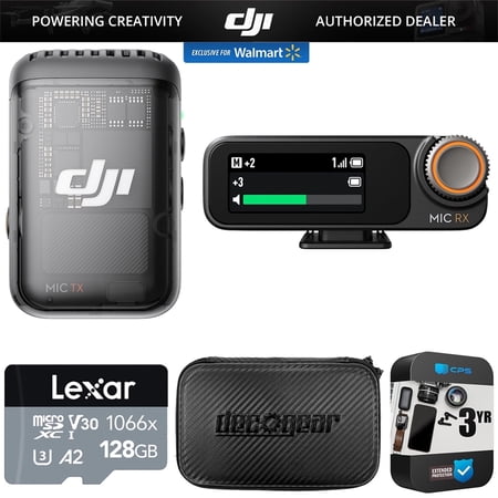 DJI Mic 2 (1 TX + 1 RX) Wireless Microphone with Intelligent Noise Cancelling CP.RN.00000327.01 Bundle with Lexar 128GB microSDXC Memory Card, Deco Gear 7" Hard Case and 3 Year Extended Warranty