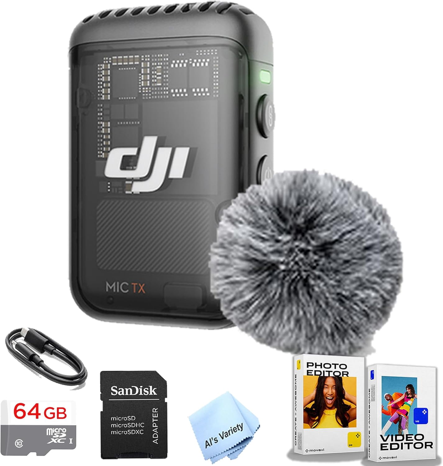 DJI Mic 2 Transmitter (Shadow Black), Wireless Microphone, 14-Hour Internal Recording, 6-Hour Battery, Magnetic Attachment, Bluetooth Microphone, 64GB Memory, Editing Software (YouTube, Vlogs)