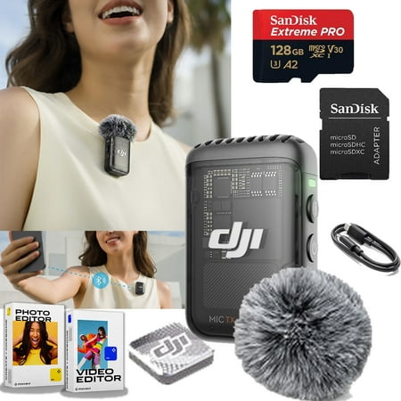DJI Mic 2 Transmitter (Shadow Black), Wireless Microphone, 14-Hour Internal Recording, Magnetic Attachment, Bluetooth Microphone, 128GB Memory, Editing Software (YouTube, Vlogs)(Bulk Packaging)