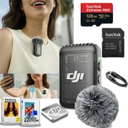 DJI Mic 2 Transmitter Shadow Black، ميكروفون لاسلكي، تسجيل داخلي لمدة 14 ساعة، ملحق مغناطيسي، ميكروفون بلوتوث، ذاكرة 128 جيجابايت، برنامج تحرير YouTube، VlogsBulk Packaging