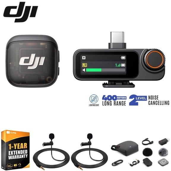 DJI Mic 3 (1 TX + 1 RX) Advanced Mini Wireless Microphone CP.RN.00000479.01 Bundle with 1 YR CPS Extended Warranty, 2x Deco Essentials 3.5mm Clip-On Mini Lapel Mic