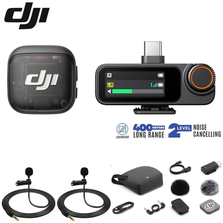 DJI Mic 3 (1 TX + 1 RX) Advanced Mini Wireless Microphone CP.RN.00000479.01 Bundle with 2x Deco Essentials 3.5mm Computer Clip-On Mini Lapel Mic