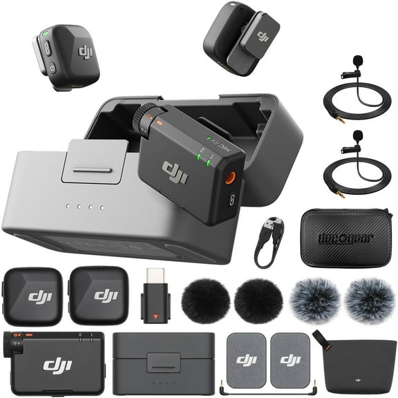 DJI Mic Mini (2 TX + 1 RX + Charging Case), Ultralight with Accessory Bundle
