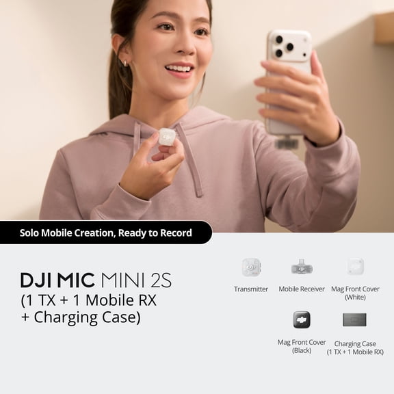 DJI Mic Mini 2S Microphone Mobile Kit, 1 TX 1 RX with Charging Case, Phone Wireless Microphone