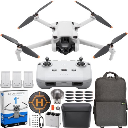 DJI Mini 3 Camera Drone 4K HDR Quadcopter with RC-N1 Remote Controller + Fly More Kit with DJI Care Refresh 1YR Plan Bundle with Deco Gear Backpack + Foldable Landing Pad with Case