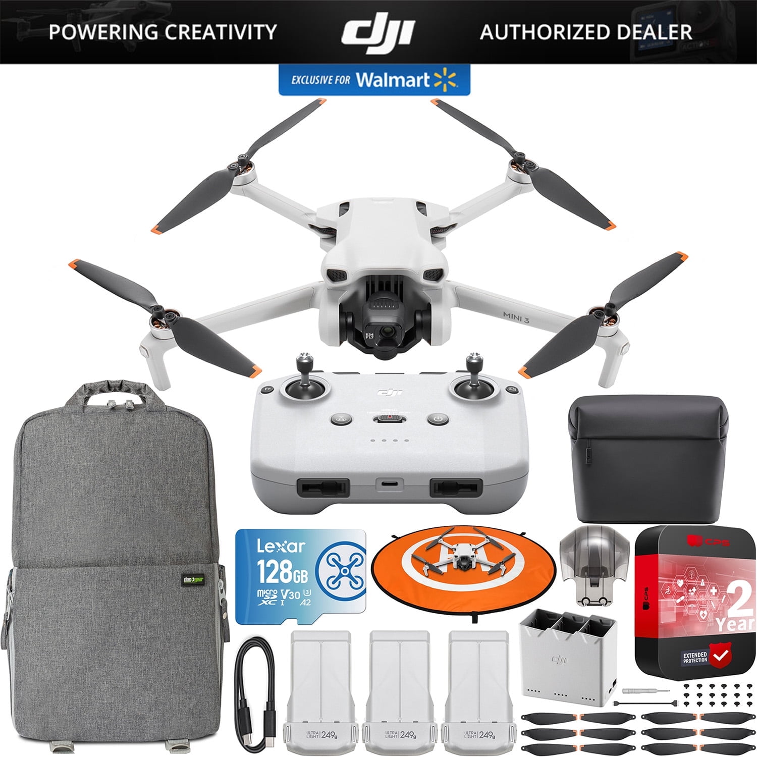 DJI Mini 3 Camera Drone Quadcopter Fly More Combo + RC-N1 Remote (No Screen) 4K Video, 38min Flight Time, True Vertical Shooting, Intelligent Modes Bundle with Deco Gear Backpack + 128GB &Accessories