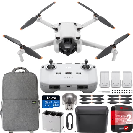 DJI Mini 3 Camera Drone Quadcopter + RC-N1 Controller (No Screen) + Fly More Kit, 4K Video, 38min Flight Time, True Vertical Shooting, Intelligent Modes Bundle with Deco Gear Backpack + Accessories