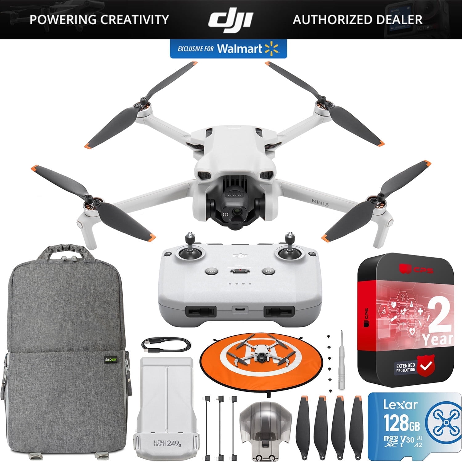 DJI Mini 3 Camera Drone Quadcopter with RC-N1 Remote (No Screen), 4K Video, 38min Flight Time, True Vertical Shooting, Intelligent Modes Bundle with Deco Gear Backpack + 128GB Card & Accessories