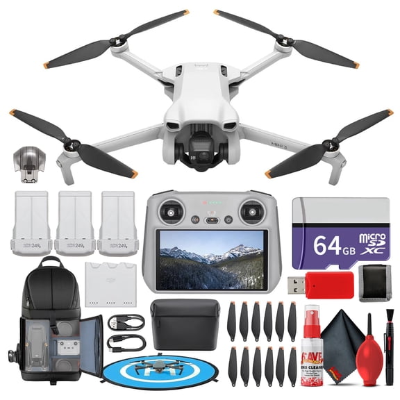 DJI Mini 3 with DJI RC Remote Fly More Combo (CP.MA.00000613.01) Lightweight 4K Camera Quadcopter Bundle with 64GB Card, Backpack & Landing Pad