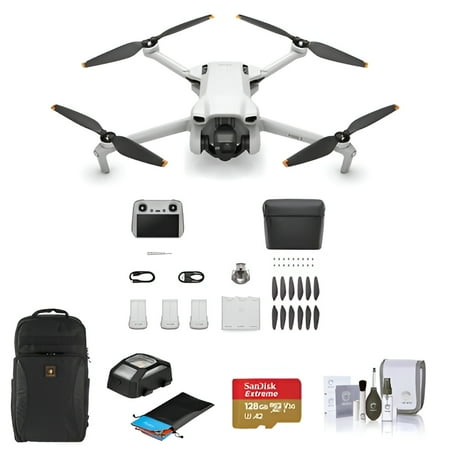 DJI Mini 3 Drone Fly More Combo with RC Remote Controller, Bundle with 128GB microSD Card, Backpack, Strobe Light, Landing Pad, Cleaning Kit