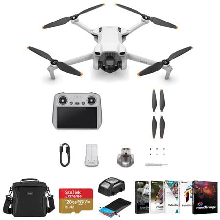 DJI Mini 3 Drone with RC Remote Controller Bundle with 128GB microSD Card, Shoulder Bag, Corel PC Software Kit, Anti-Collision Light, Landing Pad