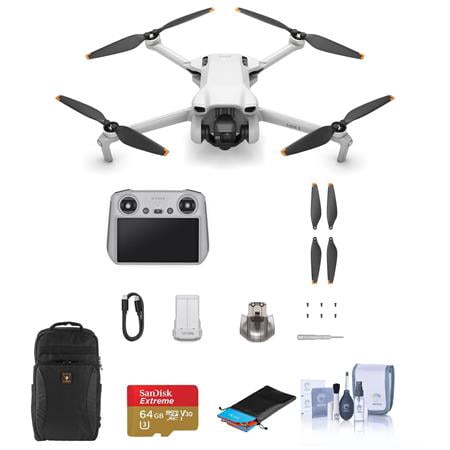 DJI Mini 3 Drone with RC Remote Controller Bundle with Backpack, 64GB microSD Card, Landing Pad, Cleaning Kit