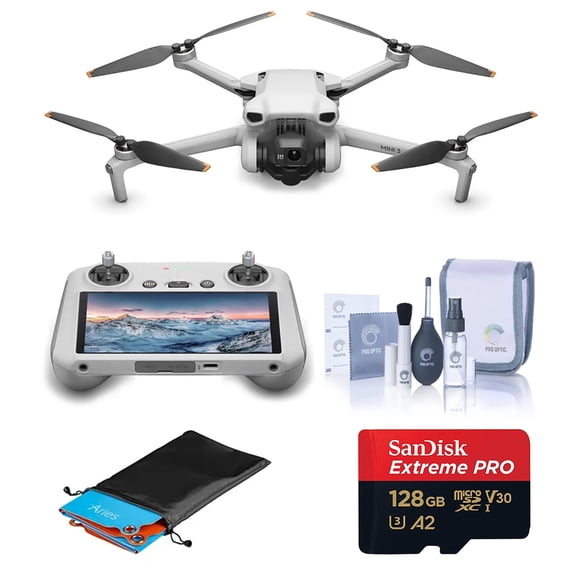 DJI Mini 3 Drone with RC Remote Controller, Bundle with 128GB microSD Card and Landing Pad