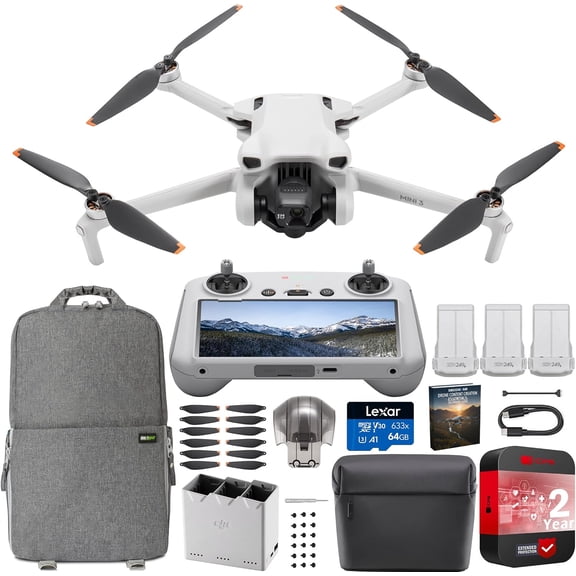 DJI Mini 3 Camera Drone Quadcopter + RC Smart Controller (With Screen) + Fly More Kit, 4K Video, 38min Flight Time, True Vertical Shooting Bundle w/ Deco Gear Backpack & Extended Protection & Accesso