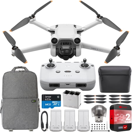 DJI Mini 3 Pro Camera Drone Quadcopter with RC-N1 Remote Controller + Fly More Kit with 4K 48MP Extended Protection Bundle with Deco Gear Backpack + Accessories
