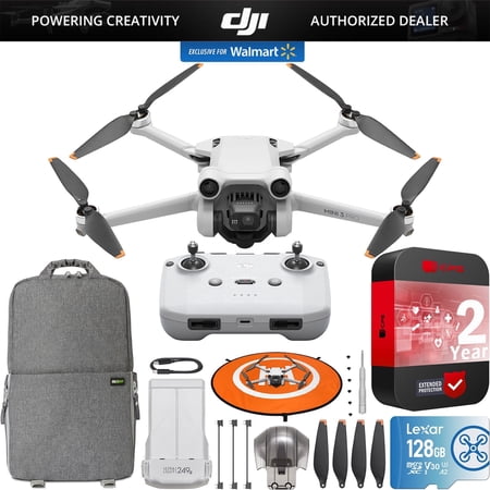 DJI Mini 3 Pro Camera Drone Quadcopter + RC-N1 Remote (No Screen), 4K/60fps Video, 48MP, 34min Flight Time, Tri-Directional Obstacle Sensing, Bundle with Deco Gear Backpack + 128GB Card & Accessories