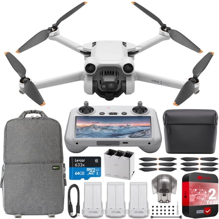 DJI Mini 3 Pro Camera Drone Quadcopter + RC Smart Controller (With Screen) + Fly More Kit, 4K/60fps Video, 48MP Photo, Tri-Directional Obstacle Sensing, Bundle with Deco Gear Backpack and Accessories