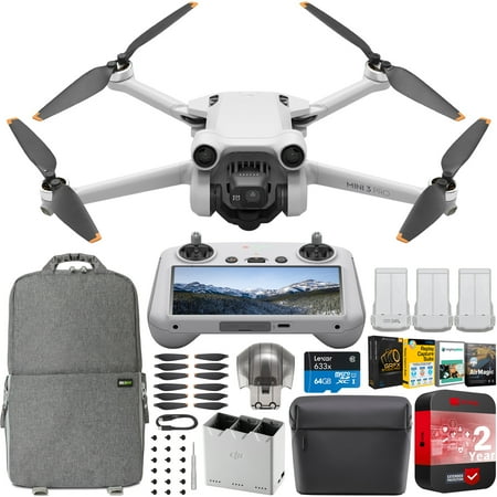 DJI Mini 3 Pro Camera Drone Quadcopter with RC Smart Remote Controller + Fly More Kit Plus with 4K 48MP Extended Protection & 3 Battery Bundle with Deco Gear Backpack + Accessories