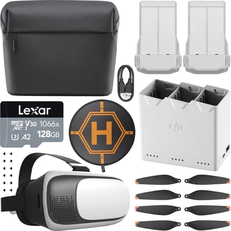 DJI Mini 3 Pro Fly More Kit Plus CP.MA.00000496.01 with 2 DJI Mini 3 Series Intelligent Flight Battery Plus, Charging Hub, Shoulder Bag Bundle with 128GB Card+ Deco Gear Drone Landing Pad+FPV Headset