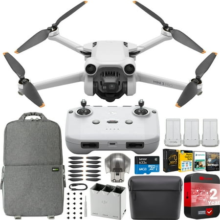 DJI Mini 3 Pro Camera Drone Quadcopter + RC-N1 Controller (No Screen) + Fly More Kit Plus, 4K/60fps Video, 48MP, Tri-Directional Obstacle Sensing, 3 Battery Bundle w/ Deco Gear Backpack + Accessories