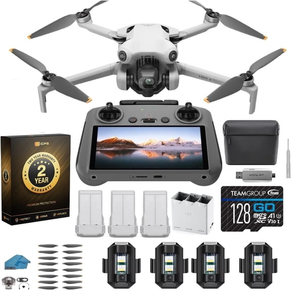DJI Mini 4 Pro Drone Fly More Combo with RC 2 Controller (With Screen) Folding Drone with 4K Video, Under 249g, Vision Sensing 3 Batteries Bundle with 128GB Memory Card, 2 Year Warranty