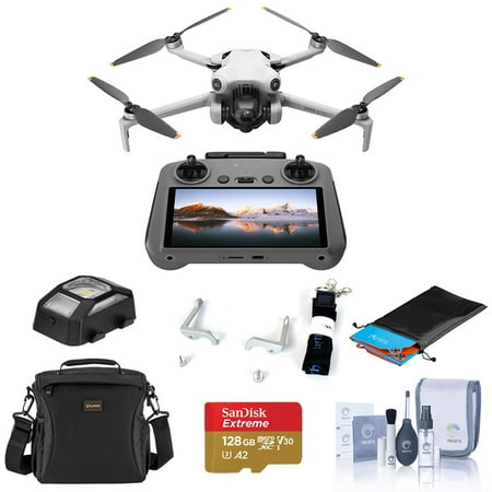 DJI Mini 4 Pro Drone with RC 2 Controller, Bundle with 128GB Memory Card, Shoulder Bag and Claw Lanyard Mounting System