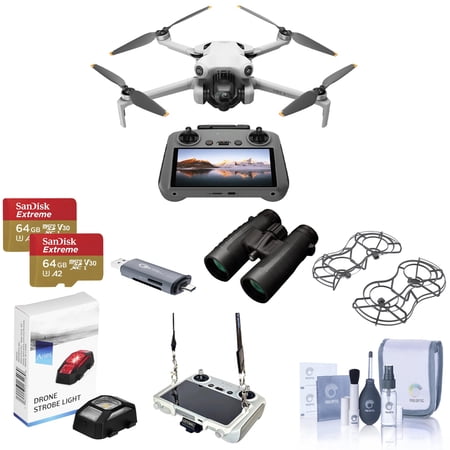 DJI Mini 4 Pro Drone with RC 2 Controller, Bundle with Bushnell 10x42mm Roof Prism Binocular and 2x 64GB Memory Card