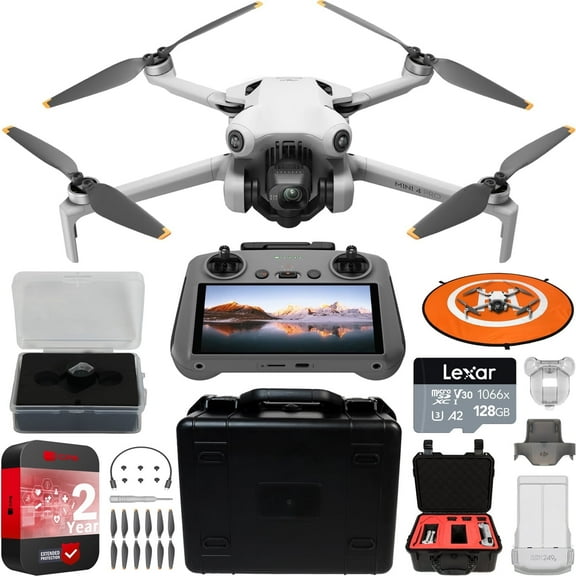 DJI Mini 4 Pro Folding Drone with RC 2 Remote (With Screen) 4K HDR Video Camera for Adults, Under 249g, Omnidirectional Sensing Bundle with Deco Gear Custom Hard Case + Wide Angle Lens & Accessories