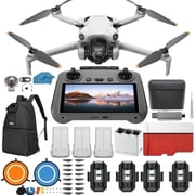DJI Mini 4 Pro Folding Drone with RC 2 Remote (With Screen) Fly More Combo, 4K HDR Video Camera for Adults, Under 249g, 3 Batteries Bundle with 128 gb SD Card Strobe Lights an