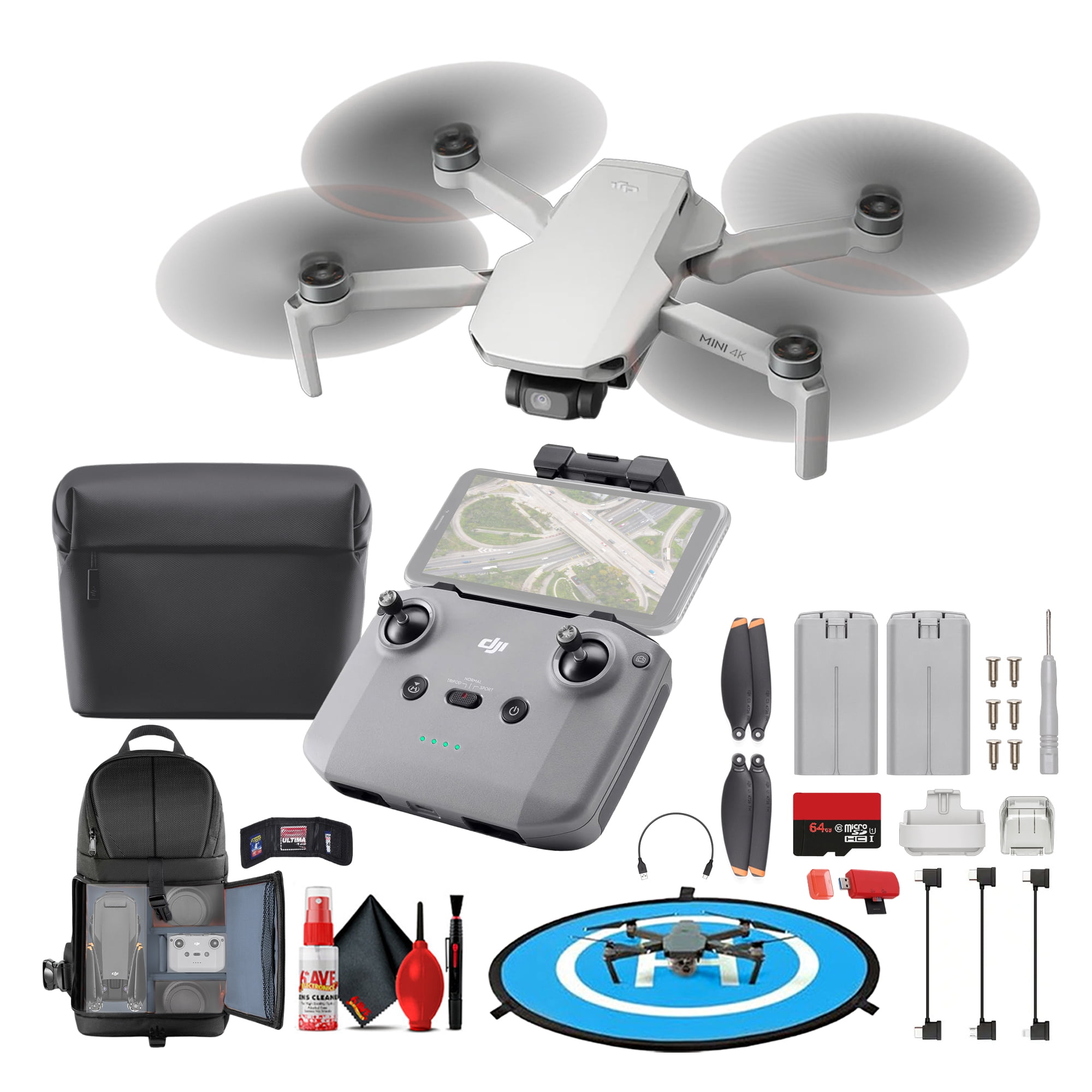 DJI Mini 4K Fly More Combo UHD Foldable Drone | Under 249 g | 12MP Camera, 3-Axis Gimbal, 31-Min Flight Time | For Beginners & Travel Photos + 64GB Card + BackPack + Landing Pad + Card Reader + More
