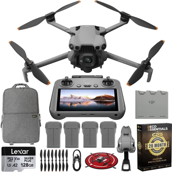DJI Mini 5 Pro Drone CA Fly More Combo with RC 2, 1" CMOS Sensor, 4K Video, Obstacle Sensing, 4 Battery Bundle with Deco Essentials CPS Exclusive 26 Month Protection Pack and Accessories Kit