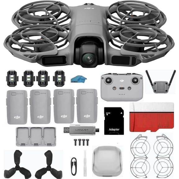 DJI Neo 2 Fly More Combo with 2-Year Warranty & 4-Battery Bundle | RC-N3 Remote 4K Drone | Includes 128GB MicroSD, Strobe Lights & Card Reader