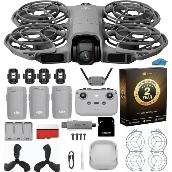 DJI Neo 2 Fly More Combo with 2-Year Warranty & RC-N3 Remote | 3-Battery 4K Drone Bundle | Includes 128GB MicroSD, Strobe Lights & USB 3.0 Reader