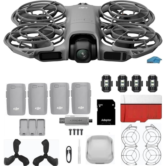 DJI Neo 2 Fly More Combo with 4-Battery Bundle | 4K UHD FPV Drone | Includes 128GB MicroSD, USB 3.0 Card Reader & Extended Flight Kit