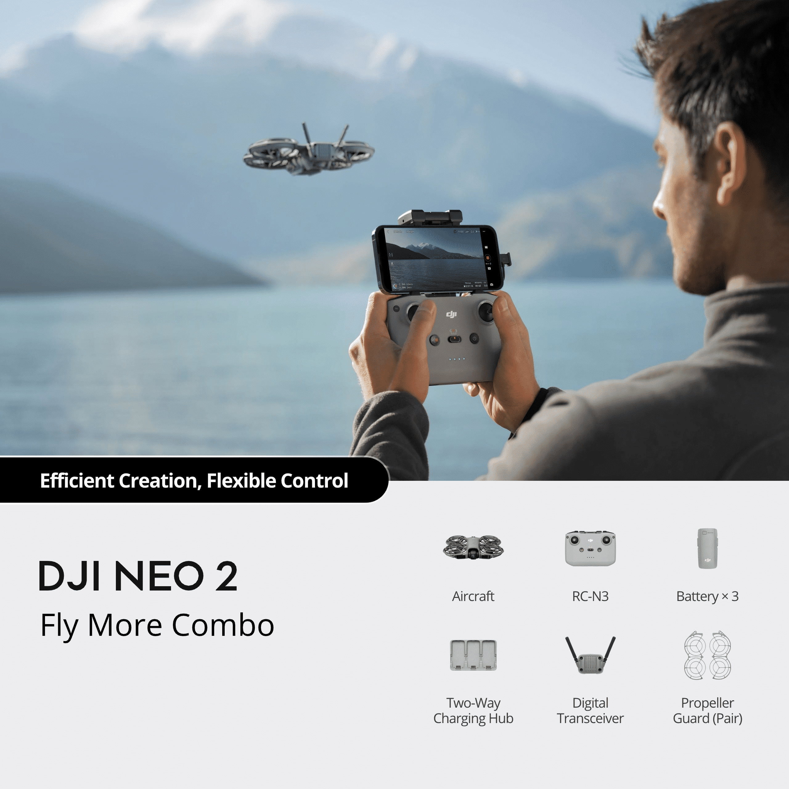 DJI Neo 2 Fly More Combo Drone RC-N3 Controller with 3 Batteries