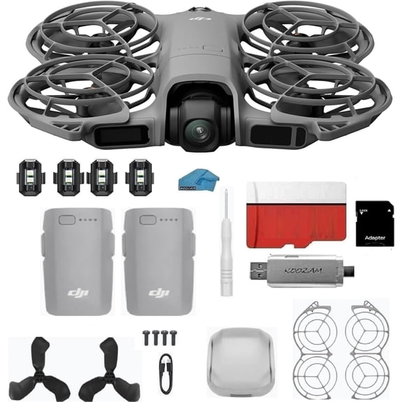 DJI Neo 2 with 2-Battery Bundle | 4K Camera Drone, Palm Takeoff & Gesture Control | Includes 128GB MicroSD, USB 3.0 Reader, Strobe Lights & More