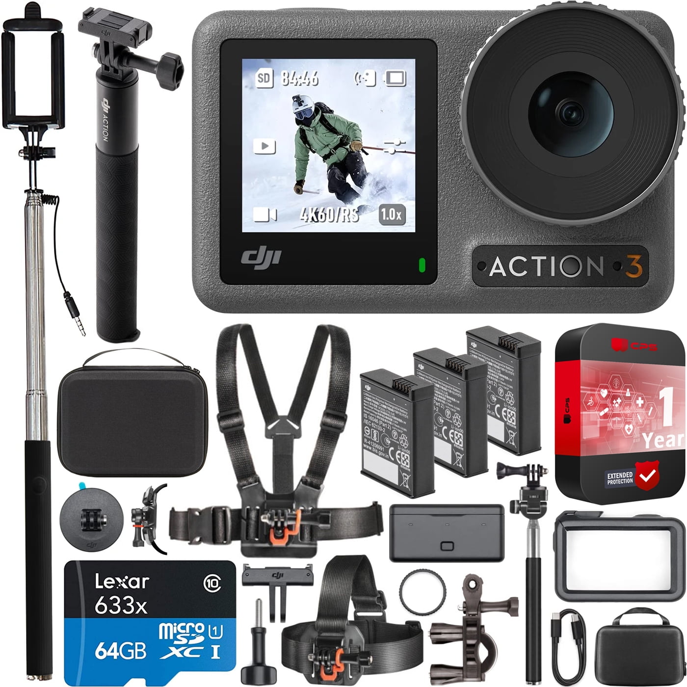 DJI Osmo Action 3 Accessories Rod Outdoor Vlog Selfie + Adventure Case Bundle 4K 42\