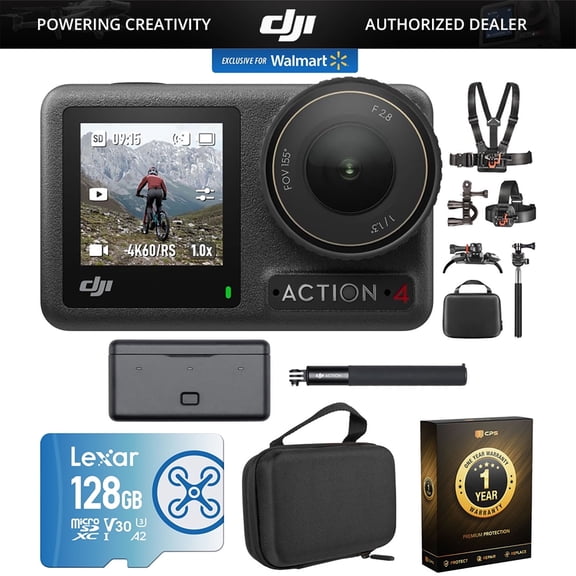 DJI Osmo Action 4 Adventure Combo Bundle with 128GB Memory Card, Case and More