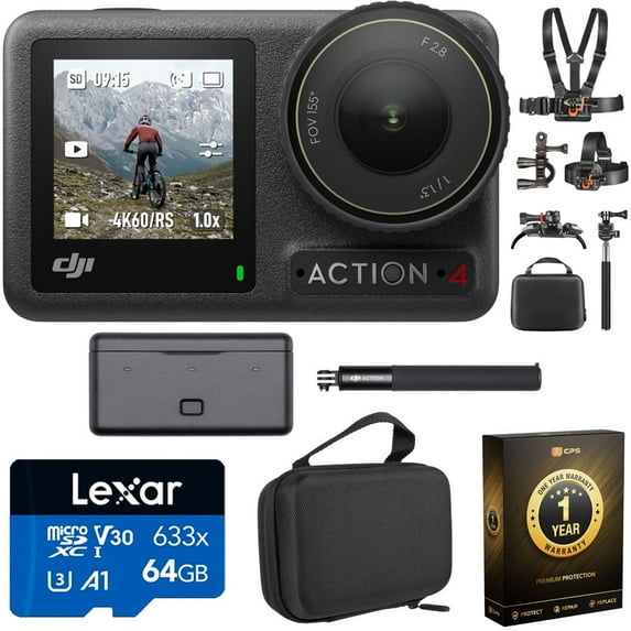 DJI Osmo Action 4 Adventure Combo Bundle with 64GB Memory Card, Case and More