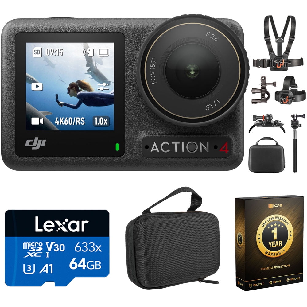 DJI Osmo Action 4 Standard Combo Bundle with 64GB Memory Card Case and More