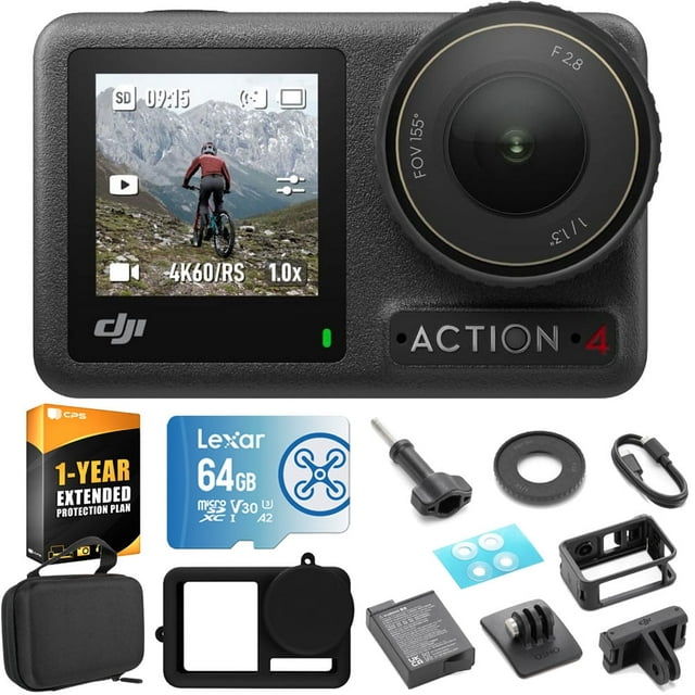 DJI Osmo Action 4 Standard Combo with 64GB Pro Accessory Bundle and 1 YR Warranty