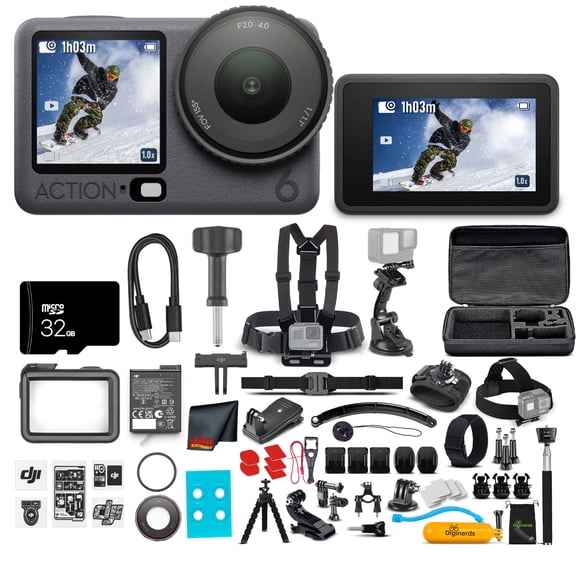 DJI Osmo Action 6 Essential Bundle | 4K Waterproof Action Camera with Advanced Stabilization, Dual Screens, Wide-Angle Lens for Travel Vlogging and Content Creation + 50-in-1 Accessory Kit + More