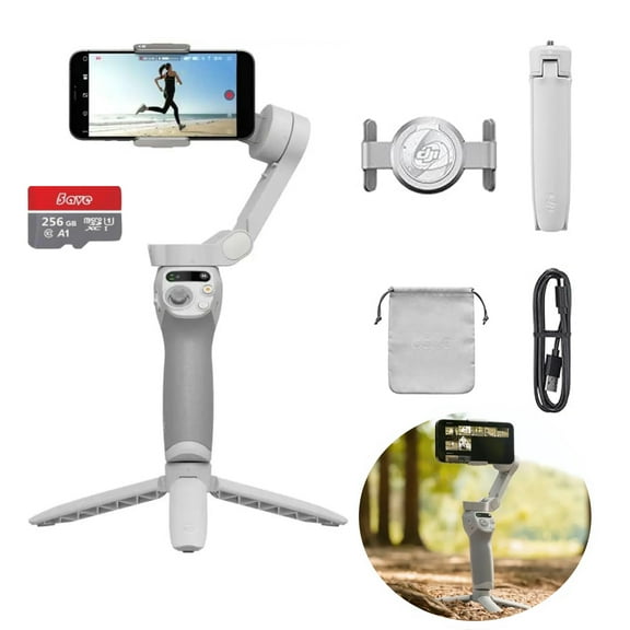 DJI Osmo Mobile Smartphone 3-Axis Gimbal Stabilizer, Portable and Foldable, Gimbal Stabilizer for iphone, ShotGuides, ActiveTrack 6.0, Vlogging Stabilizer for Youtube, TikTok,with 5AVE 256GB Card