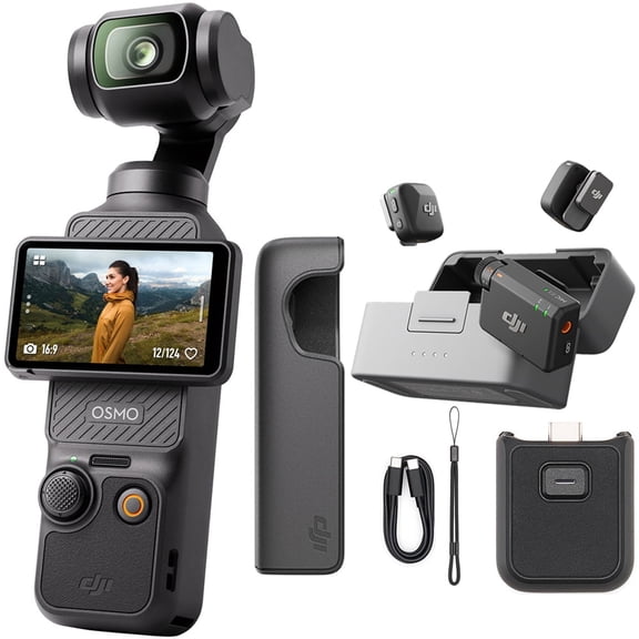 DJI Osmo Pocket 3 4K 120fps Handheld 3-Axis Gimbal Stabilizer Bundle with DJI Mic Mini (2 TX + 1 RX + Charging Case), Ultralight, High-Quality Audio, 48h Use