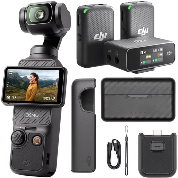 DJI Osmo Pocket 3 4K 120fps Handheld 3-Axis Gimbal Stabilizer CP.OS.00000301.01 Bundle with Mic Wireless Microphone System and Audio Recorder